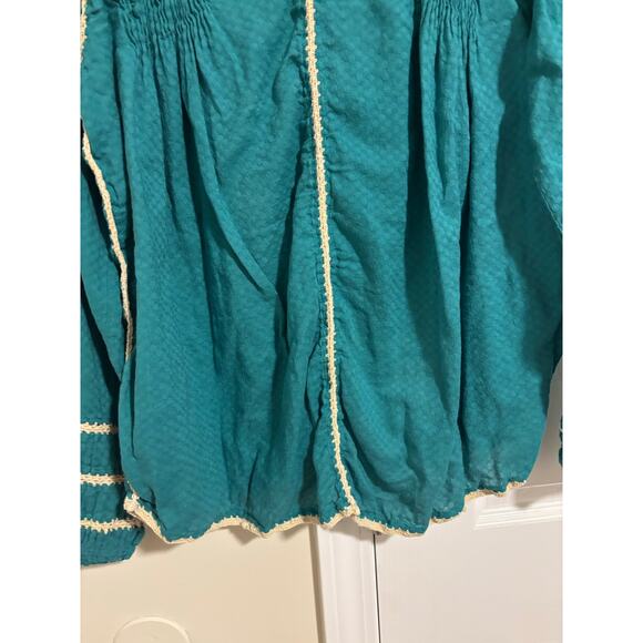 Sundance boho teal embroidered cotton top blouse - Picture 7 of 11